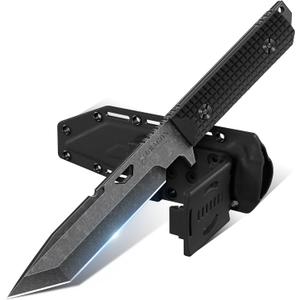 Dragon Creek Tactical Knife Kydex - Outdoor Survival Knife with Sheath D2 Steel Blade G10 Full Tang Handle for Camping Hiking Christmas Thanksgiving Gift Men Black