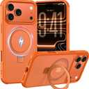Magnetic Ring Stand Case for iPhone 17 Pro, Orange | 120° Opening Angle, N52 Magnetic Grip, Full Drop Protection—Hands-Free Stand for Video Calls and More