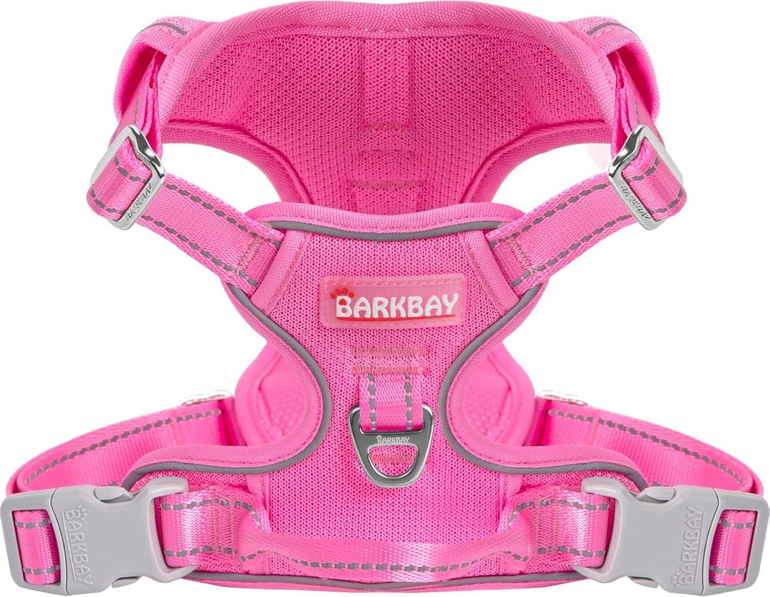 BARKBAY Dog Harness No Pull Mesh for Small Dogs - Adjustable, Reflective, Comfortable, No Choke, Heavy-Duty - Perfect for Outdoor Training, Walking, and Hiking - Strong & Durable - XS & Pink Mesh