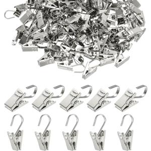 PATIKIL 100 Pcs String Light Hanging Clips, Stainless Steel Small Curtain Hooks Decoration Hanger for Outdoor Camping Christmas Light Ornament Craft Display (Deep Silver)