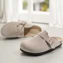 Suede Clogs for Women Leather Mules with Cork Footbed Arch Support Potato Shoes Men Womens Slip-On Clog with Adjustable Buckle Unisex Slippers Flats (M)