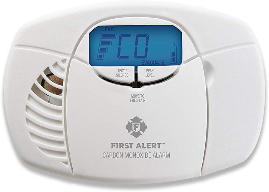 First Alert Carbon Monoxide Detector Alarm|No Outlet Required with Digital Display and Peak Memory, Battery Operated, CO410 , White