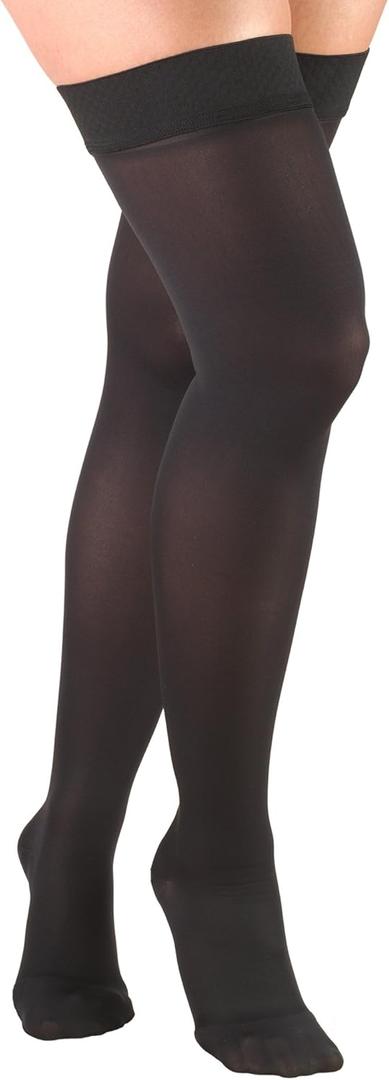 Truform Women's Compression Stockings, 15-20 mmHg, Thigh High Length, Closed Toe, Opaque, Black, Medium