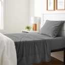 Amazon Basics Breathable, Stretchy 3 Piece Bed Sheet Set, 100% Cotton Jersey Knit, Includes Flat and Fitted Sheets, Pillowcase, Machine Washable, Twin, Dark Gray, Solid