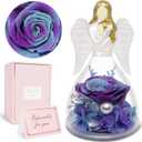 Yamonic Preserved Flowers Rose in Glass Angel Figurine - Eternal Real Rose Gift for Mom, Women, Grandma - Birthday, Mother's Day, Christmas, Thanksgiving Present from Daughter
