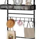 BUKFEN Adjustable Over the Door Hooks Organizer,Multi-Purpose Storage Organizer Over the Door Organizer with Shelf and Hooks,Hanging Door & Wall Mounted Coat Storage Rack for Bedroom,Bathroom,Kitchen