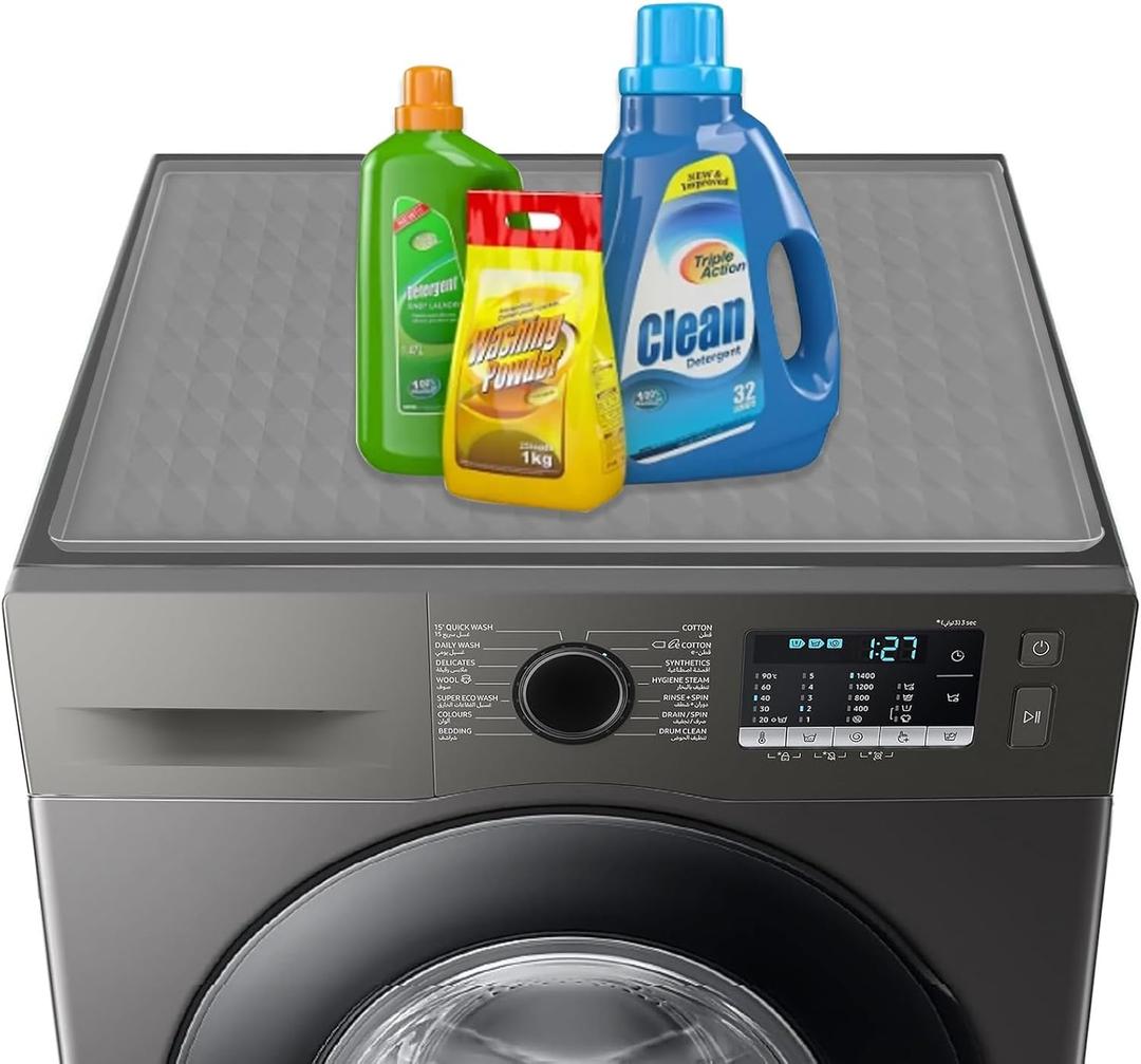 Washer and Dryer Covers for the Top, 23.6"" x 19.7"" Dryer Top Protector Mat, Silicone Rubber Mat Waterproof Non-Slip Heat-Resistant Washing Machine Top Protector for Laundry Room, Grey