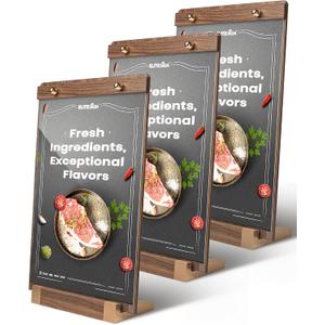 3Pack Acrylic Sign Holders 8.5 x 11 with Walnut Wood Base, Tabletop Clear Commercial Display Stand for Menu, Poster, Flyer, Table Paper Frame for Restaurant/Office/Coffee Shop Store Bar/Wedding/Hotel