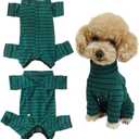 Dogs Recovery Suit Post Surgery Shirt for Puppy, Full Coverage Dog's Bodysuit Wound Protective Surgical Clothes for Small and Medium Pets (Green Black Stripe-XXS)