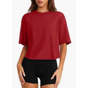 LASLULU Womens Cotton Short Sleeve Workout Shirts Loose Fit Crop Tops Yoga Gym Tee Casual Athletic Running T-Shirts Size Medium