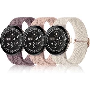 Maledan Braided Stretchy Band Compatible with Google Pixel Watch 4 3 41mm/ Pixel Watch 2 1 Band for Women Men, 3 Pack Soft Nylon Breathable Sport Replacement Strap for Google Smartwatch 41mm Accessory