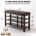 PY HOME & SPORTS Shoe Rack for Entryway 31.5": 3-Tier Shoe Storage Bench,Adjustable/Removable Shelves, Rubberwood Shoe Benches for Hallway, Porch, Bathroom, Brown