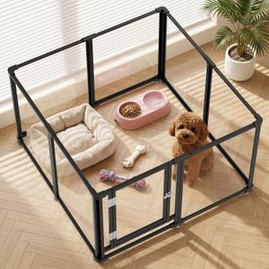Clear Acrylic Dog Play Pen Indoor Pet Enclosure for Small Dogs & Cats, Outdoor Use with Door, Easy Assemble & Cleaning