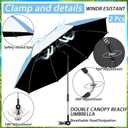 Abbylike 2 Pack 48.6" Double Canopy Umbrella with Clamp UPF50+ Beach Chair Umbrella with Clip 360°adjustable Portable Outdoor Wheelchair Patio Golf Carts Camping