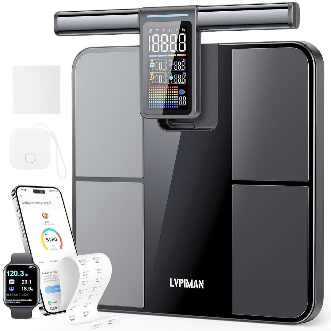 Smart Scale for Body Weight and Fat, 57 Body Composition Metrics, BMI, Muscle Mass, 8-Electrode Digital Bathroom Scale, 485lbs Capacity, with 5.25-Inch VA Color Screen & Retractable Handle