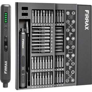 Mini Electric Screwdriver Set, FIRRAX 76-in-1 Small Electric Precision Screwdriver Cordless with 5 Torque Settings, 64 Bits, LED Lights, Power Screwdriver Repair Tool Kit for PC Phone Camera