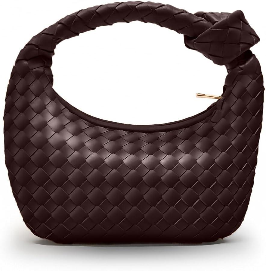 Knotted Woven Leather Handbags Tote with Detachable Bow For Women, Trendy Hobo Dumpling Purse Bag 2024.