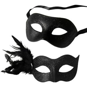Wildarms Couple Masquerade Masks - Feather Women & Venetian Men Masks for Halloween Party, Mardi Gras Cosplay