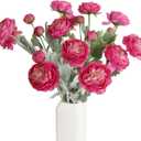 IPOPU Hot Pink Flowers Fake Peonies Artificial Ranunculus Flowers 6pcs 18Heads Hot Pink Silk Flowers 20.47" for Faux Floral Arrangements Wedding Bouquets Home Table Decor