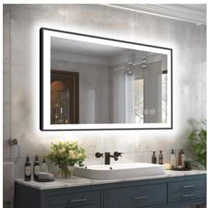 40x24 LED Bathroom Mirror - Black Aluminum Framed, Front and Backlit Mirror, Anti-Fog Framed Bathroom Vanity Mirror, Stepless Dimmable Lighted Mirror,3 Colors Smart Mirror(Horizontal/Vertical)