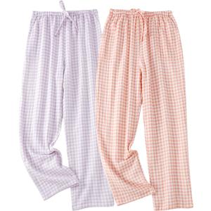 STMAHER 2 Pack Women's Cotton Pajama Bottoms Lightweight Sleep & Lounge Pants Plaid Sleepwear Long Pj Pants. M Size