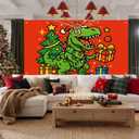Christmas Garage Door Banner 13x6ft Dinosaur T-Rex Theme Backdrop Seasonal Christmas Decor Winter Door Cover Banners for Outside Garage Wall Covering for Party Garage Decorations