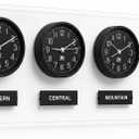 BBHORAIRE Black Time Zone Wall Clock, Silent Quartz Analog World Clock for Home or Office, Battery Operated, 32x12 Inch