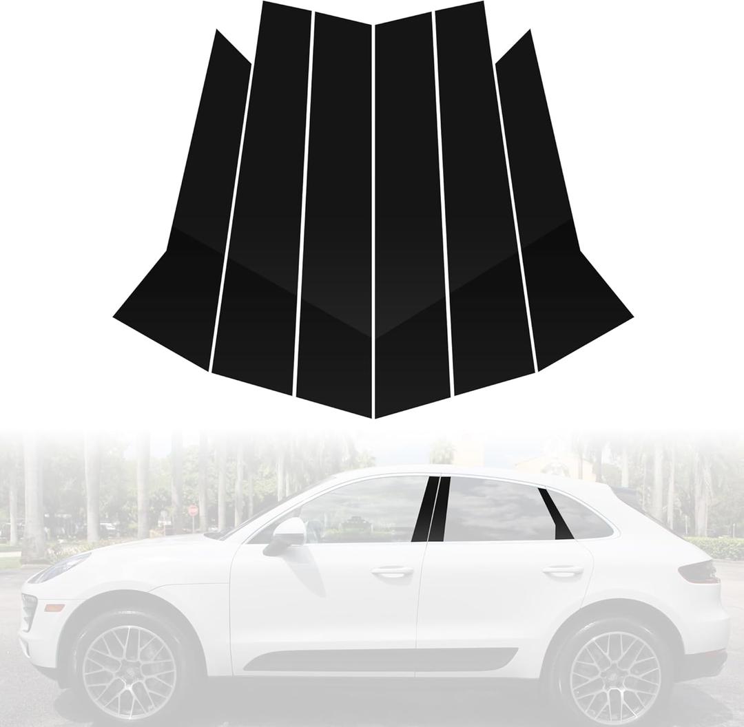 BASIKER Door Pillar Post Trim Compatible with 2014-2022 Porsche Ma.can Window Pillar Glossy Black PC Stickers Cover Molding Accessories