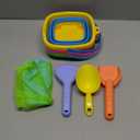 Xgunion Collapsible Beach Sand Bucket 3 Packs Foldable Buckets Set with Shovels & Mesh Bag Collapsible Beach Toys for Kids Summer (Yellow, Blue, Green, Pink, Medium)