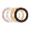 Mulberry Silk Scrunchies - Women's Hair Ties for Sleep, No Damage Curly Hair Elastics, Frizz & Breakage Free Ponytail Holders, 4 Pack (Pink/Ivory-4)