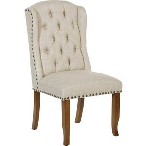 OSP Home Furnishings Jessica Button Tufted Wingback Upholstered Dining Chair with Wood Legs, Linen Fabric, 22.5 W x 26.25 D x 42.75 H