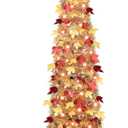 Timer & Pumpkin - 5 Ft Lighted Fall Tree Thanksgiving Fall Decorations for home, Pop Up Tinsel Maple Tree with 50 LED Orange Warm Lights Battery Operated Collapsible Thanksgiving Tree Porch Home Party