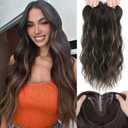 Hair Toppers for Women, 20 Inch Hand Tied Breathable Toppers Hairpieces for Women with Thinning Crown Middle Part Bangs Mix Human Hair Wavy Curly Lightweight Wiglets (Dark Brown Mixed Chestnut) (3D Side Bangs)