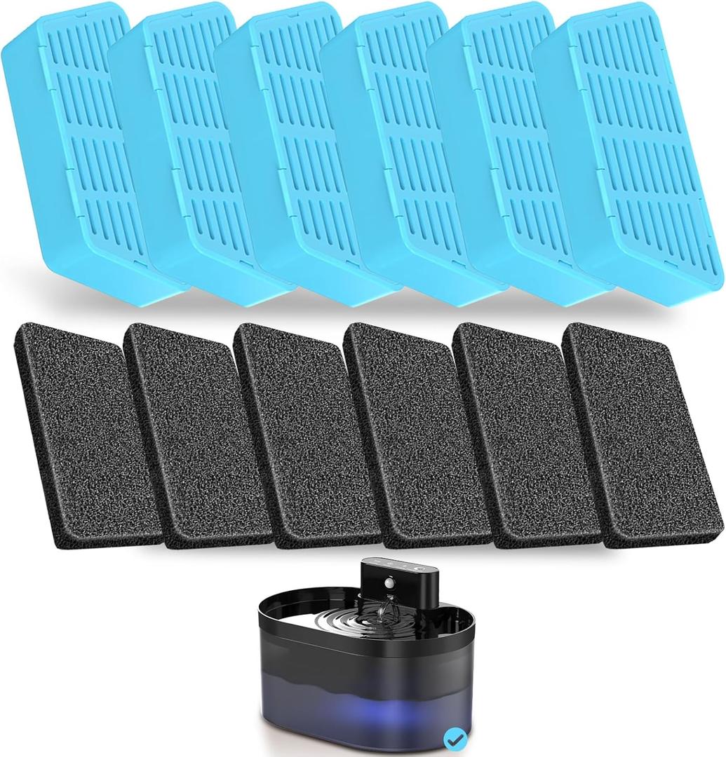 Replacement Cat Water Fountain Filters, 2.2L/74oz Automatic Pet Water Fountain Replacement Filters and Sponges, Pack of 3
