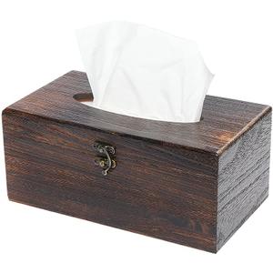 Rectangular Tissue Box Cover Decorative Wood Facial Tissue Holder with Hinged Lid Napkin Dispenser in Antique Style