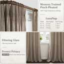 Extra Long 132 Inch Semi Sheer Dark Flax Curtains for Living Room, Memory Trained Pinch Pleated Natural Linen Light Filtering Floor Length 11 FT Large Curtain Brown Rustic Window Drapes 2 Panels Set