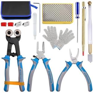 SPEEDWOX 14Pcs Premium Glass Running Breaking Pliers and Class Cutter Tools Kit Breaker Grozer Pliers Heavy Duty Glasses Cutting Tool with Rubber Tip Work Great for Stained Glasses, Tiles, Mosaic