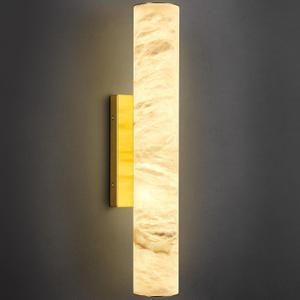 LMQNINE 20" Natural Alabaster Wall Sconces Spanish Marble Wall Light Cylinder Modern Gold LED Sconce for Living Room Bedroom Bathroom Stairs,1-Pack
