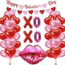 Galentines Day Decorations Set, 2 Happy Galentines Day Banner 30 Pcs Red Pink Heart Foil Balloons and XOXO Balloon Lip Balloons for Women Valentines Day Girls Night Party Decor