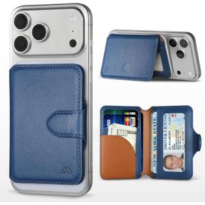 for MagSafe Wallet, Magnetic Phone Wallet RFID Blocking, Slim 5-8 Card Holder with Cash Slot & Clear ID Window, Minimalist Mag Safe Wallets for iPhone 17/16/15/14/13/12 Series, Navy Blue