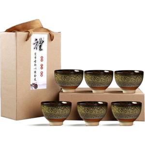 Chinese Ceramic Kung Fu Tea Set of 6, Japanese Tea Cup, Sake Cup, Ceramic Tea Set (Dark Yellow)