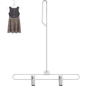 25 Pack Retail Outfit Hanger Attachments, 16" Chrome Metal Drop Top Bottom Hangers for Display Dresses with Clips Pant & Shirt Set Hangers Stand for Commercial Clothing Stores & Boutiques