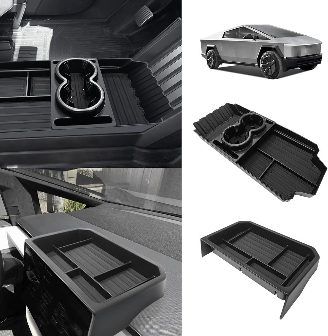 BestEvMod Floor Lower Console Organizer & Screen Back Organzier& Glove Box Mats Set of 2 Compatible with Tesla Cybertruck 2025 2024 Storage Tray (Floor Lower + Screen Dash Tray)