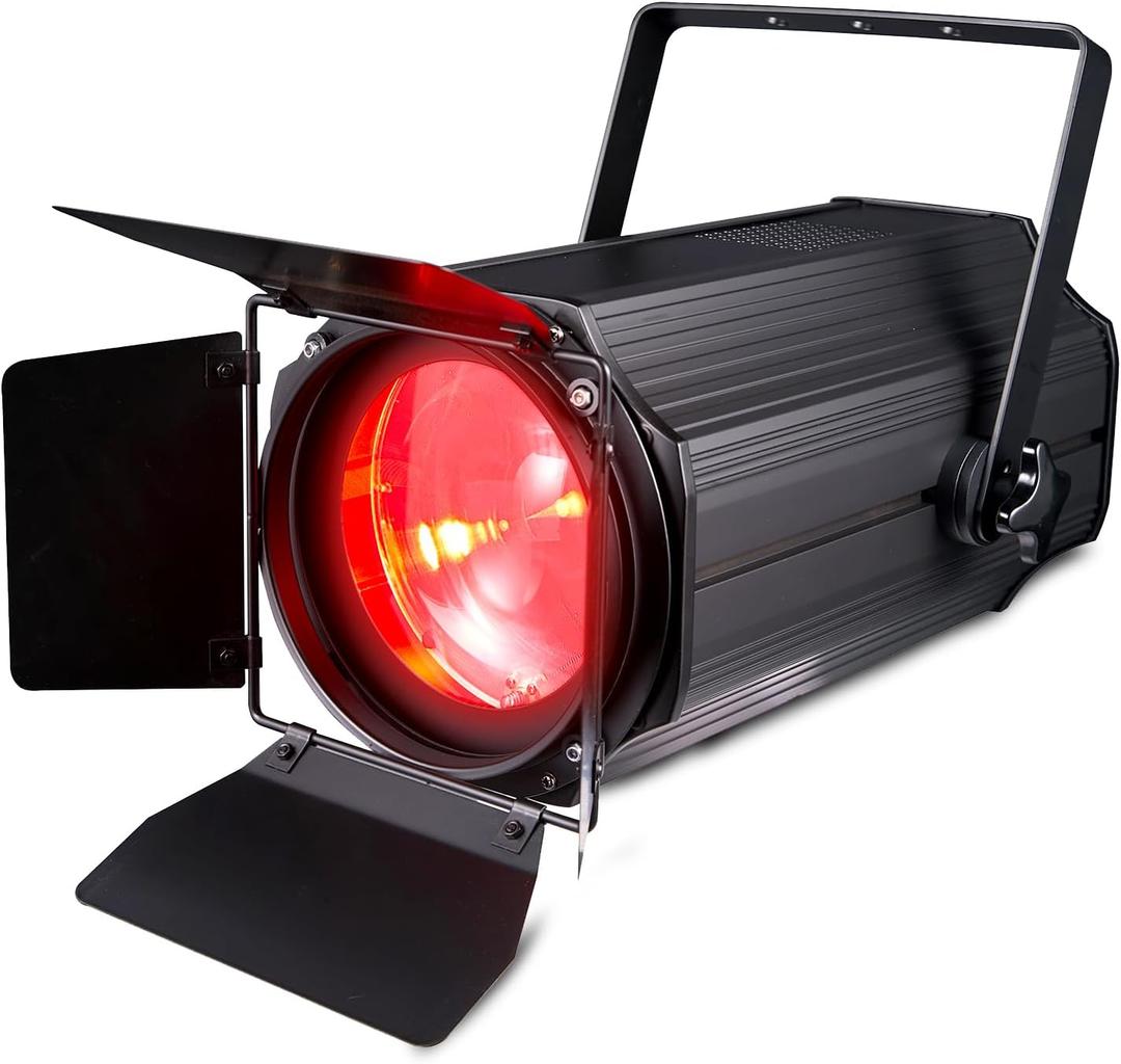 Zoom Stage Light with Barn Doors, 200W COB Par Light, RGBW 4in1 Fresnel Wash Spotlight DMX512 Sound Activated for DJ Church Theater, Event, Wedding