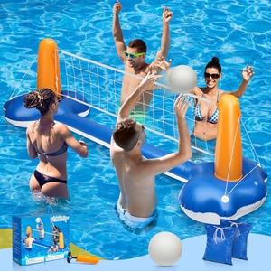 KIDDITOY 118" Pool Volleyball Set – Inflatable Volleyball Court with 2 Weight Bags, Upgraded PVC Ball & Pump – Fun Pool Games for Adults & Family | Summer Party Gift for All Ages