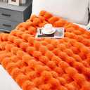 JONIYEAR Large Solid Fall Bubble Faux Rabbit Fur Bed Blanket Full Size 70" x 80", Decorative Puffy Big Warm Fuzzy Blanket for Winter,Extra Thick Shaggy Cozy Comfy Fluffy Blankets for Adult Kid, Orange