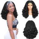 Quantum Love Yaki Curly Headband Wigs for Black Women - Kinky Straight Black Headband Curly Ends Synthetic Wear and Go Glueless Half Wig with Headbands Attached (16 Inch)
