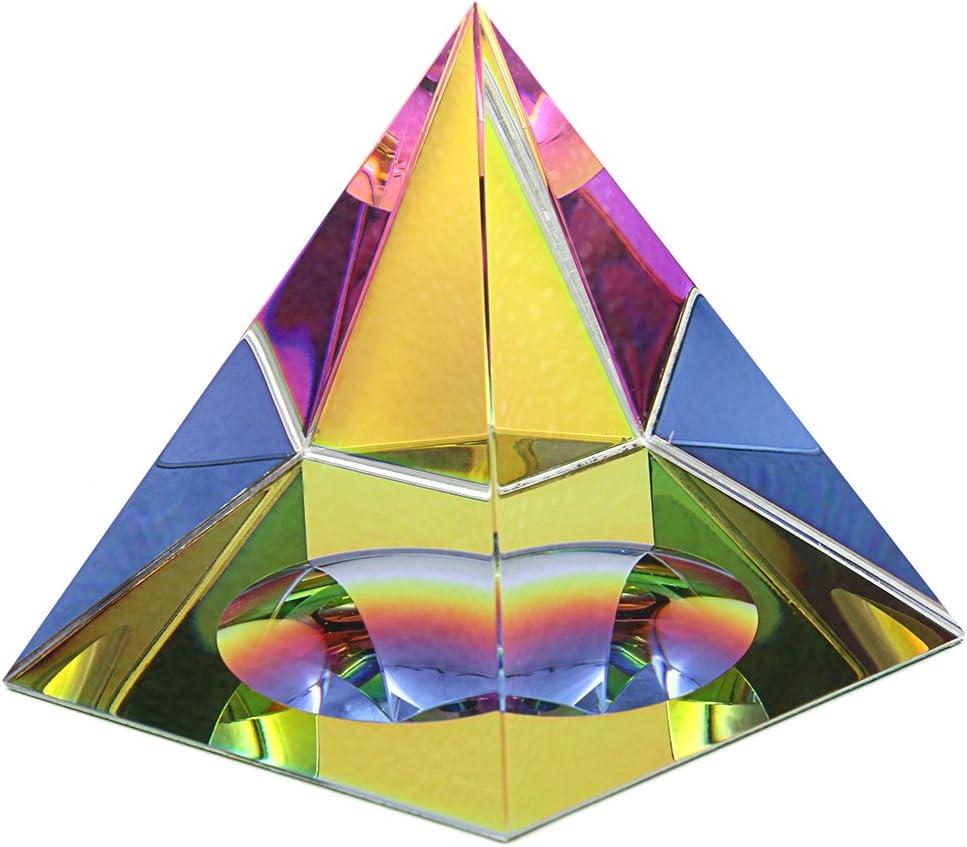OwnMy 4" Crystal Pyramid Iridescent Suncatchers Crystal Prism Rainbow Color Prism Desk Ornament Glass Paperweight Pyramid with Gift Box for Decoration Gift Collection (100MM / 4")