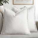 MIULEE Decorative Throw Pillow Covers Neutral Linen Fringe Throw Pillows Set of 2 White Boho Farmhouse Cushion Covers with Tassels for Couch Sofa Bed Living Room Home Spring Decor 18x18 Inch, White, 2