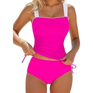 Blooming Jelly Womens Tankini Swimsuits Tummy Control Slimming Ruched 2 Piece Bathing Suit Modest High Waisted Retro Swimwear, L